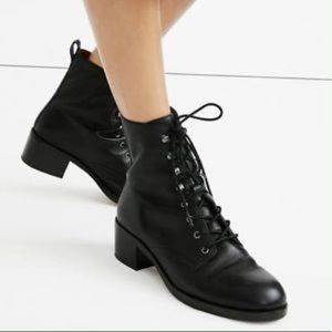 Madewell Patti Lace-Up Lace Up Ankle Boot Bottie size 8 AA202 black low heel